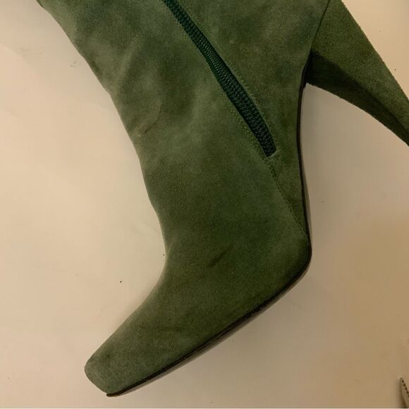 Chloe  Tall Leather Boots Size 35.5  High Heel Over The Knee Zip Green suede - Picture 11 of 12